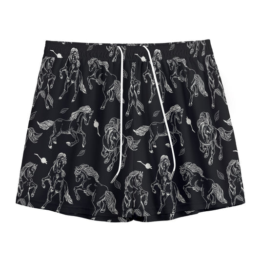 Black And White Horse Pattern Print Mesh Shorts