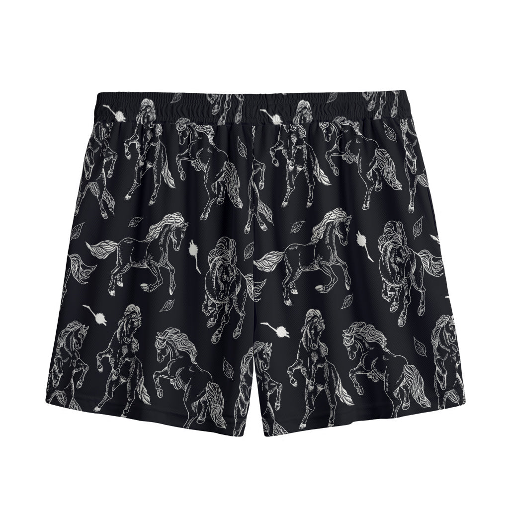 Black And White Horse Pattern Print Mesh Shorts
