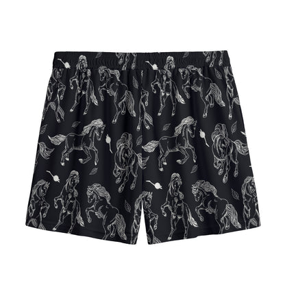 Black And White Horse Pattern Print Mesh Shorts