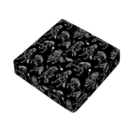 Black And White Horse Pattern Print Outdoor Seat Cushion Cover
