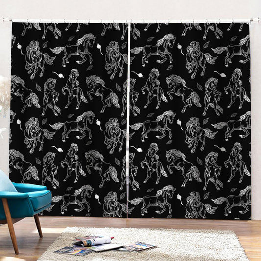 Black And White Horse Pattern Print Pencil Pleat Curtains