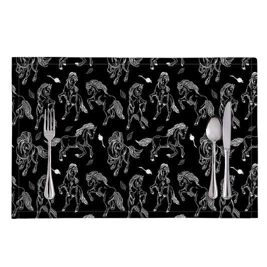 Black And White Horse Pattern Print Placemat