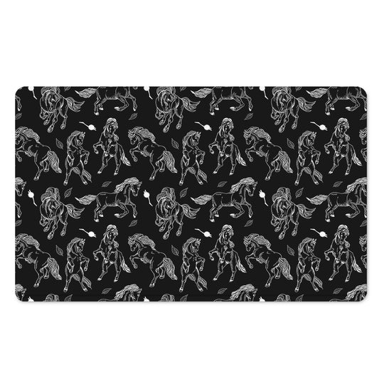 Black And White Horse Pattern Print Polyester Doormat
