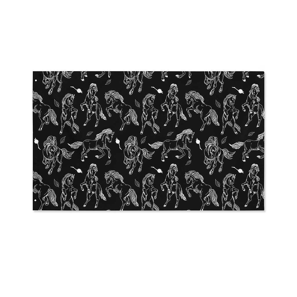 Black And White Horse Pattern Print Polyester Flag