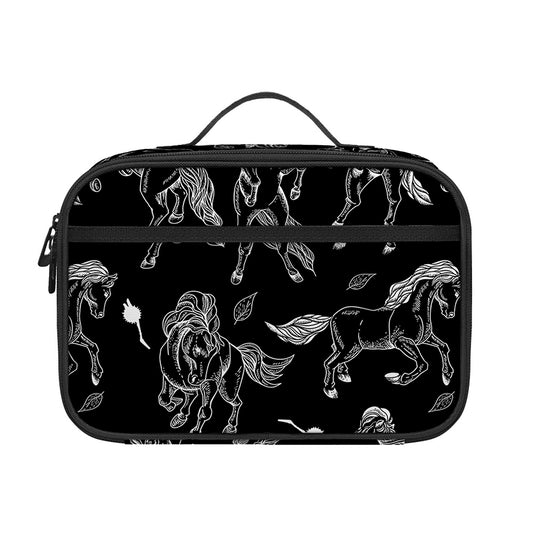 Black And White Horse Pattern Print Portable Lunch Bag