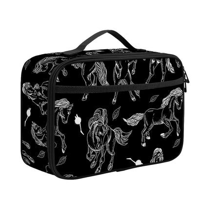Black And White Horse Pattern Print Portable Lunch Bag