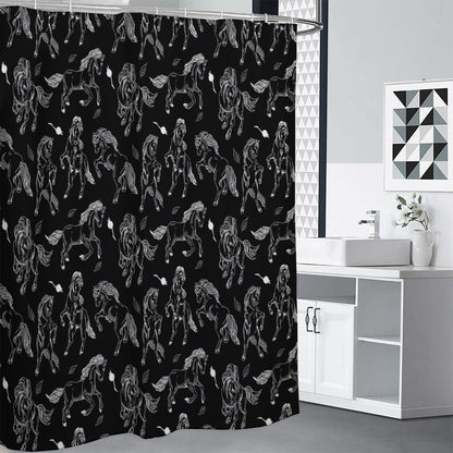 Black And White Horse Pattern Print Premium Shower Curtain