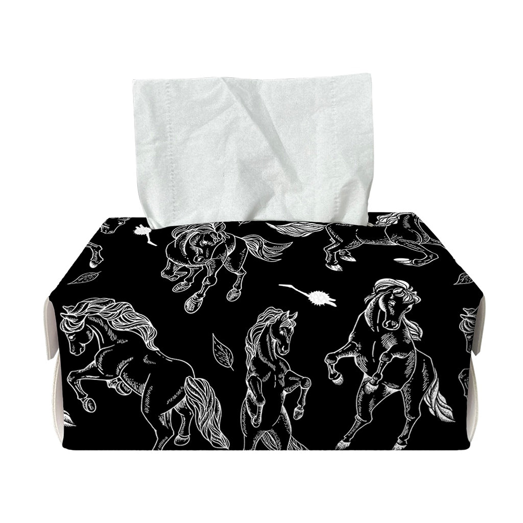 Black And White Horse Pattern Print Rectangle Tissue Box Cover