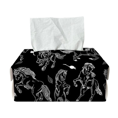 Black And White Horse Pattern Print Rectangle Tissue Box Cover