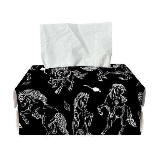 Black And White Horse Pattern Print Rectangle Tissue Box Cover