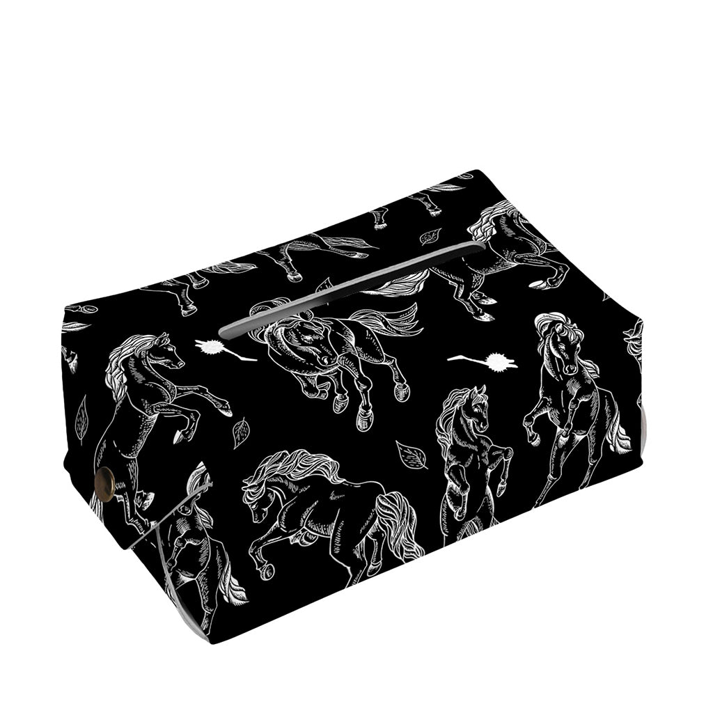 Black And White Horse Pattern Print Rectangle Tissue Box Cover
