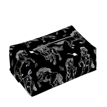 Black And White Horse Pattern Print Rectangle Tissue Box Cover