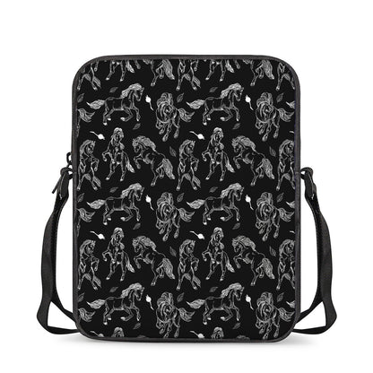 Black And White Horse Pattern Print Rectangular Crossbody Bag