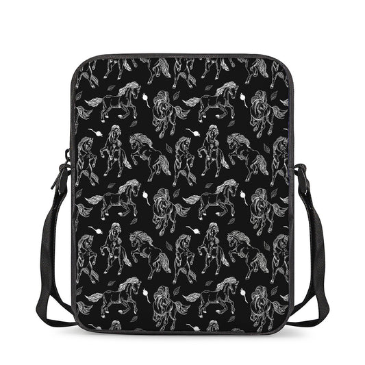 Black And White Horse Pattern Print Rectangular Crossbody Bag