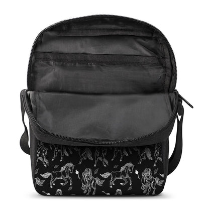 Black And White Horse Pattern Print Rectangular Crossbody Bag