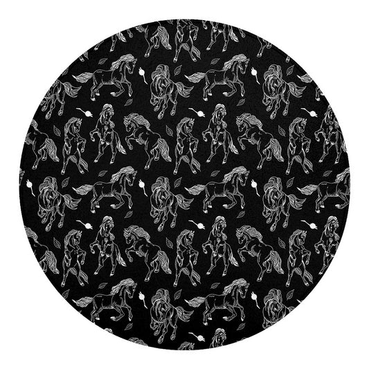 Black And White Horse Pattern Print Round Blanket