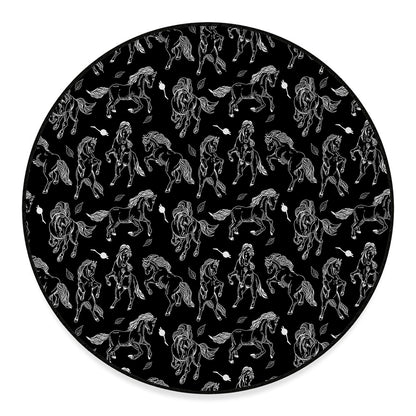 Black And White Horse Pattern Print Round Floor Mat