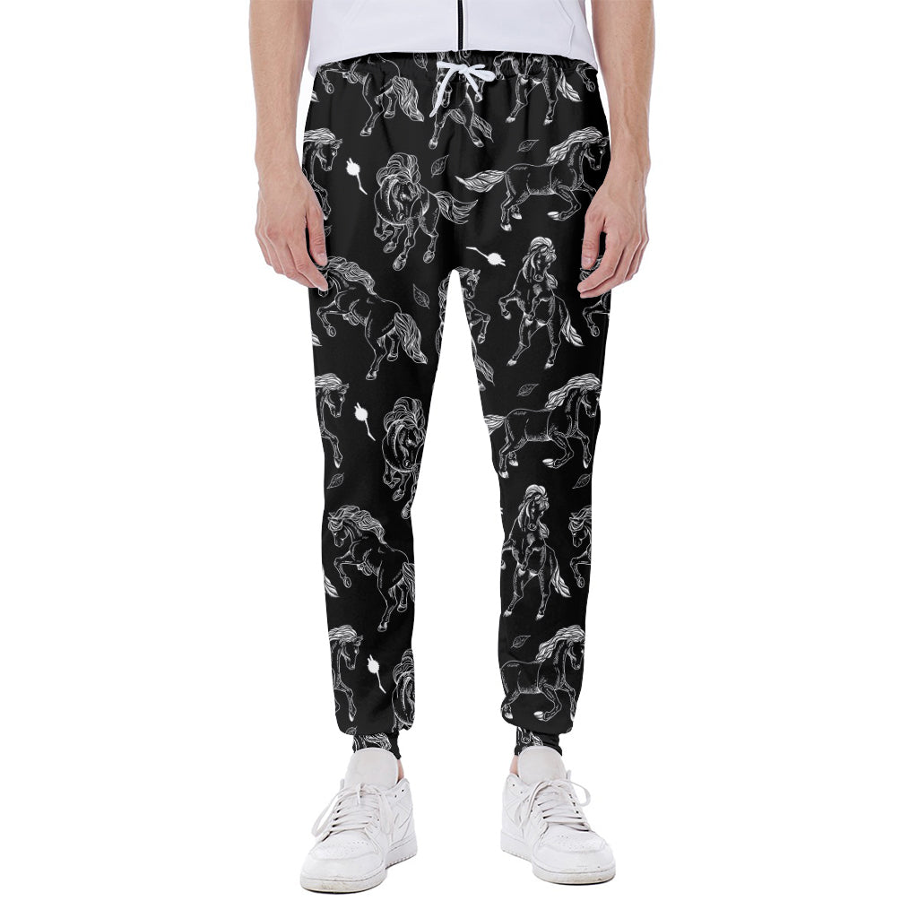 Black And White Horse Pattern Print Scuba Joggers