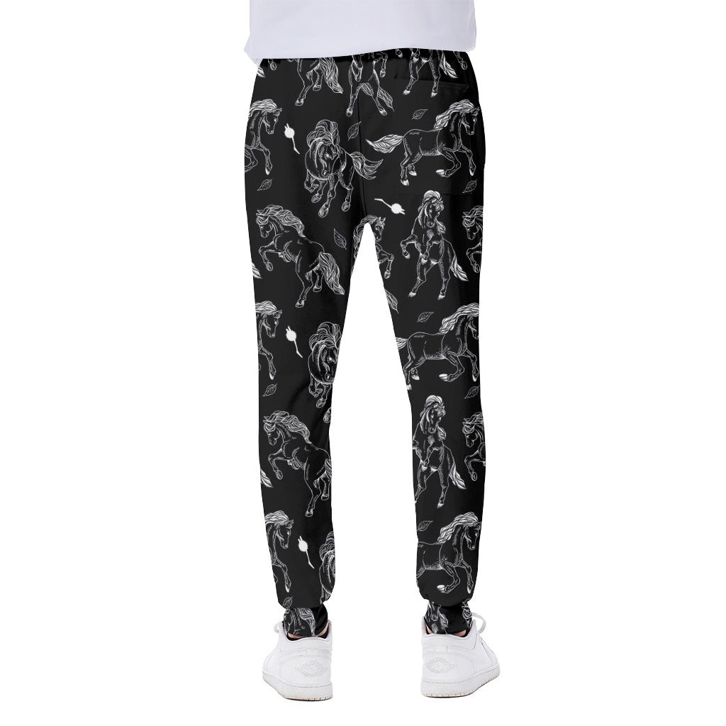 Black And White Horse Pattern Print Scuba Joggers