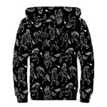 Black And White Horse Pattern Print Sherpa Lined Zip Up Hoodie