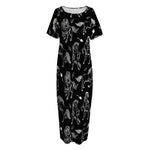Black And White Horse Pattern Print Short Sleeve Long Nightdress