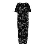 Black And White Horse Pattern Print Short Sleeve Long Nightdress