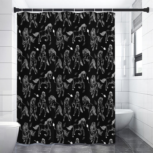 Black And White Horse Pattern Print Shower Curtain