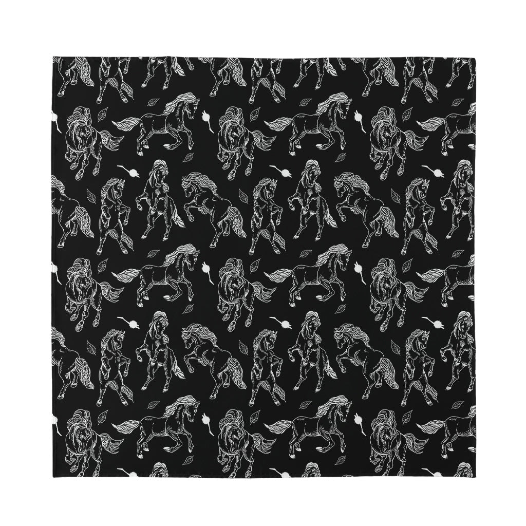 Black And White Horse Pattern Print Silk Bandana