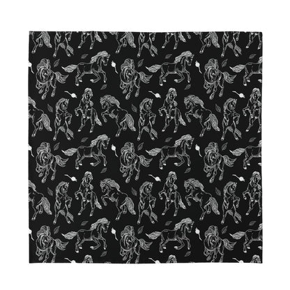 Black And White Horse Pattern Print Silk Bandana