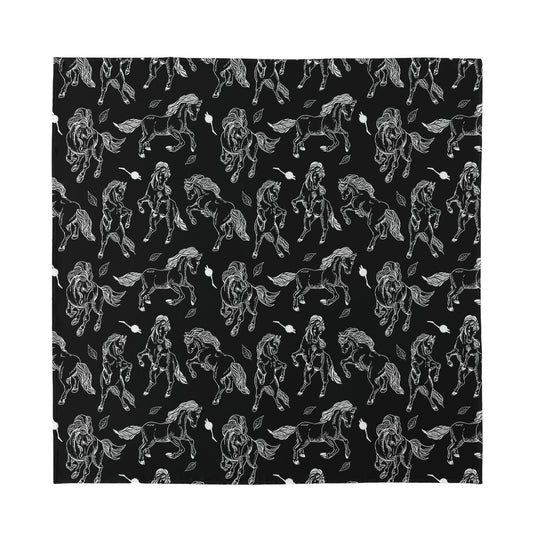 Black And White Horse Pattern Print Silk Bandana