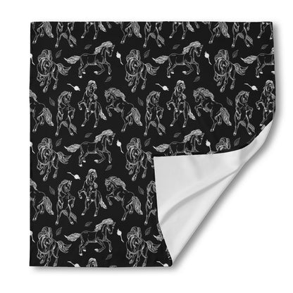 Black And White Horse Pattern Print Silk Bandana