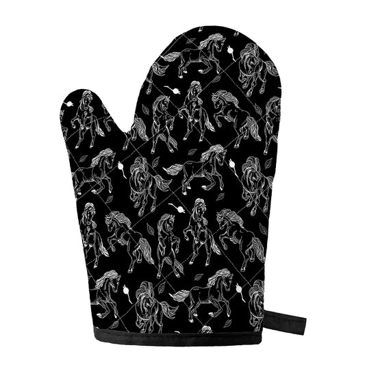 Black And White Horse Pattern Print Single Oven Mitt