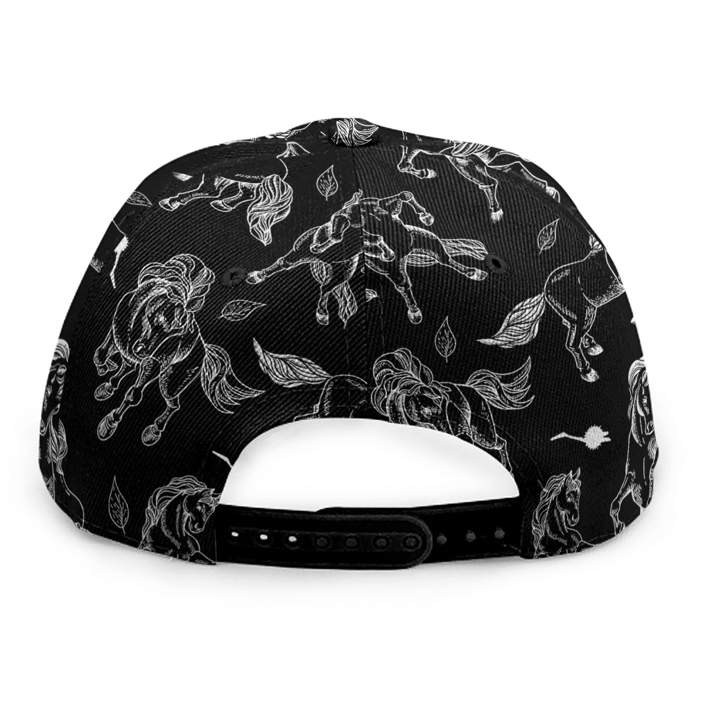 Black And White Horse Pattern Print Snapback Cap