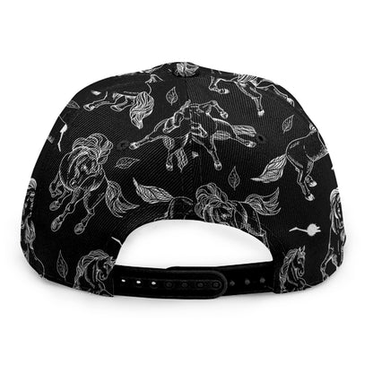 Black And White Horse Pattern Print Snapback Cap