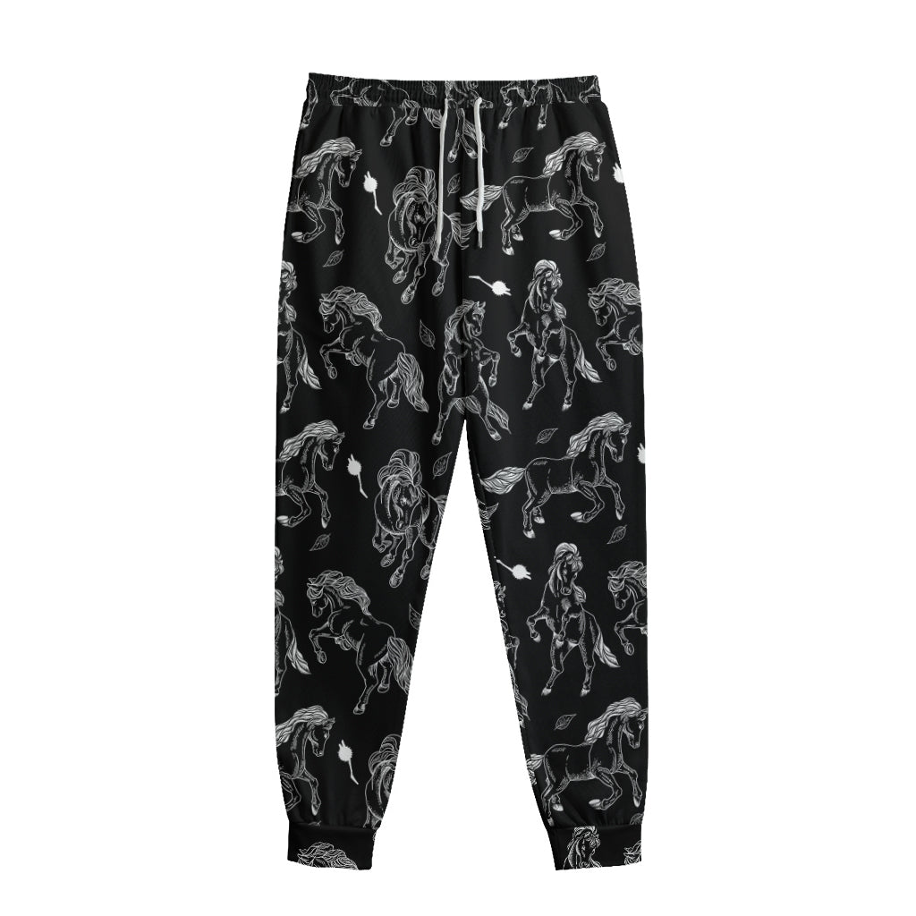 Black And White Horse Pattern Print Sweatpants