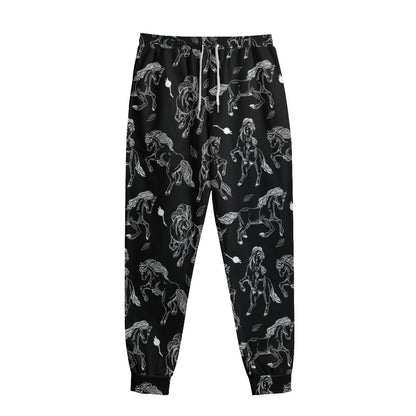 Black And White Horse Pattern Print Sweatpants