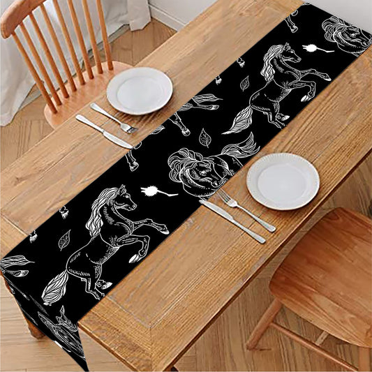 Black And White Horse Pattern Print Table Runner