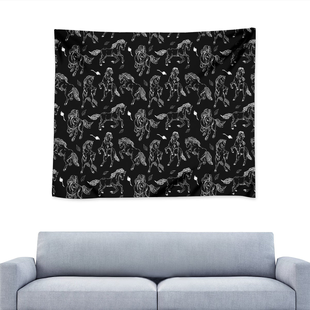 Black And White Horse Pattern Print Tapestry