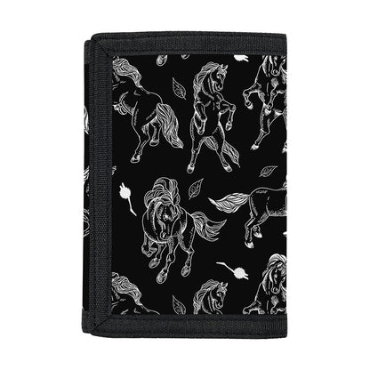 Black And White Horse Pattern Print Trifold Wallet