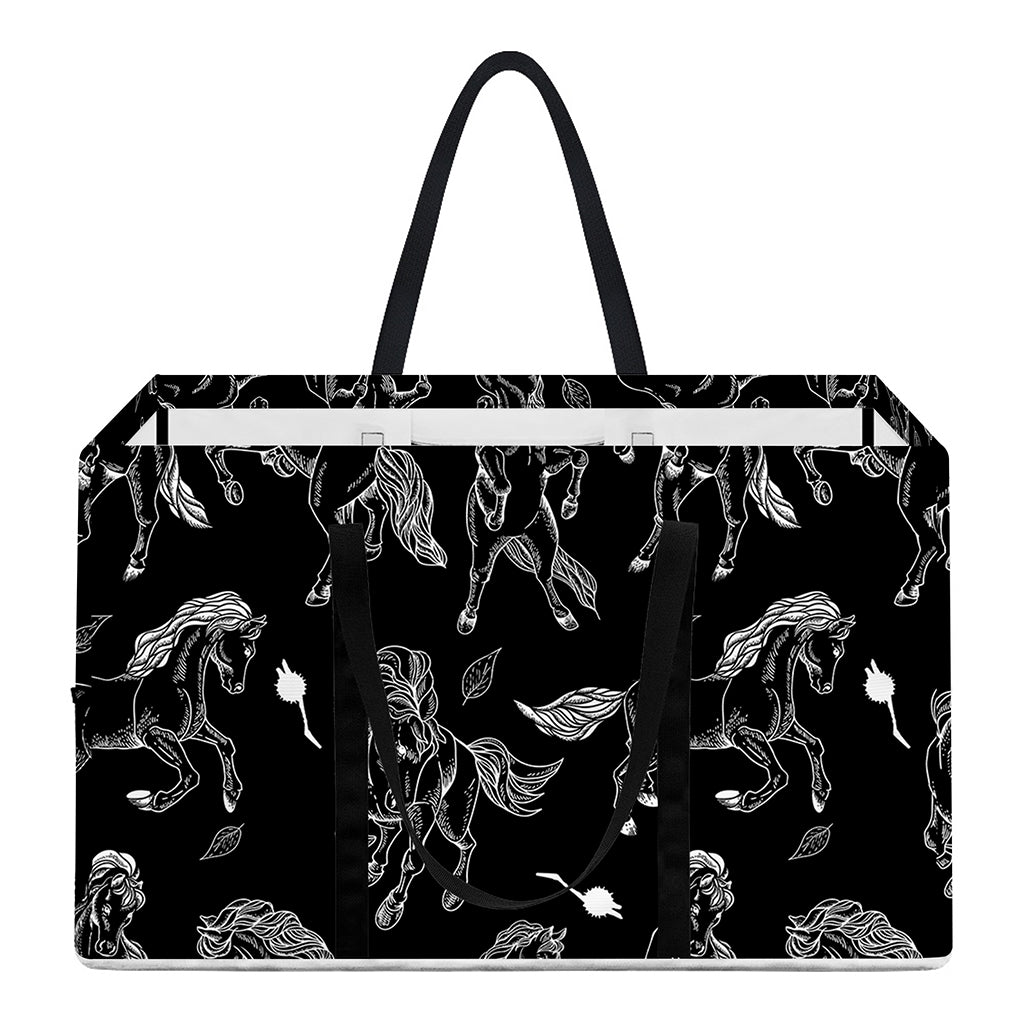 Black And White Horse Pattern Print Utility Tote Bag