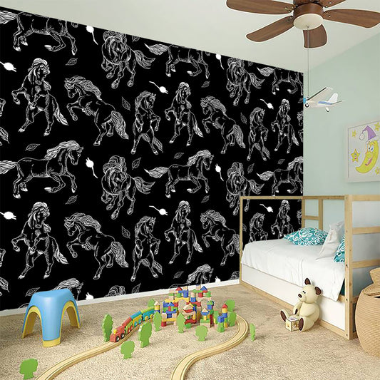 Black And White Horse Pattern Print Wall Sticker