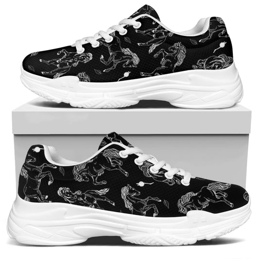 Black And White Horse Pattern Print White Chunky Shoes