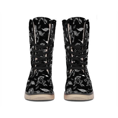 Black And White Horse Pattern Print Winter Boots