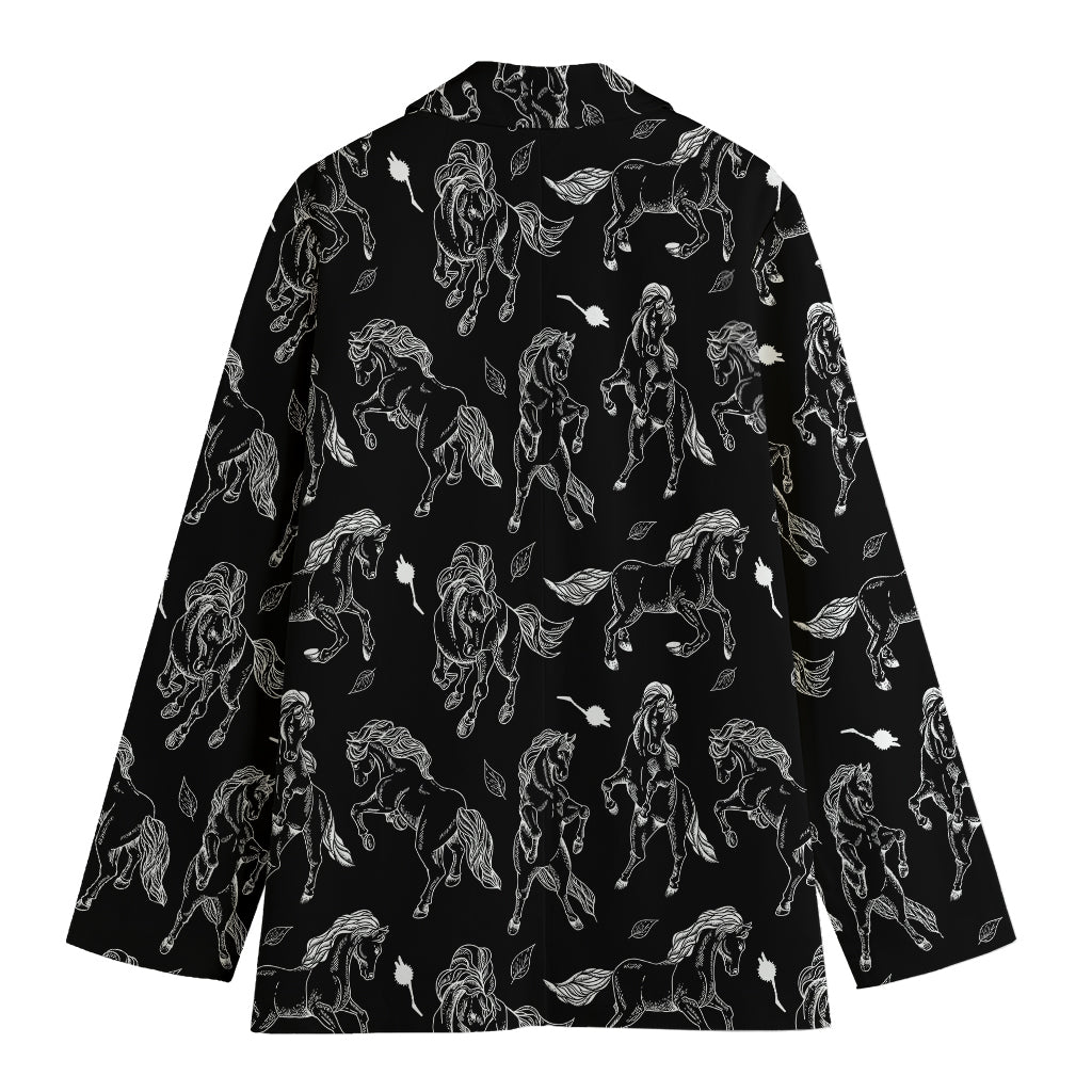 Black And White Horse Pattern Print Women's Cotton Blazer