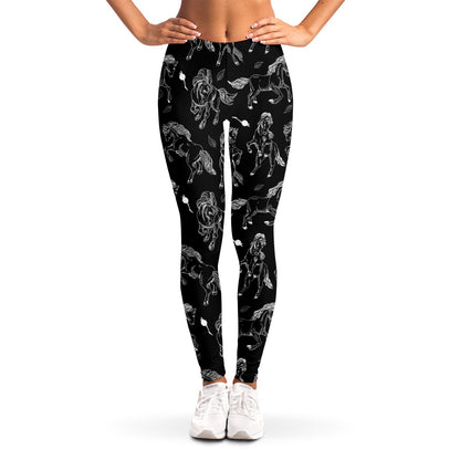 Black And White Horse Pattern Print Women's Leggings
