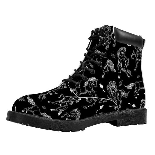 Black And White Horse Pattern Print Work Boots