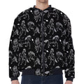 Black And White Horse Pattern Print Zip Sleeve Bomber Jacket
