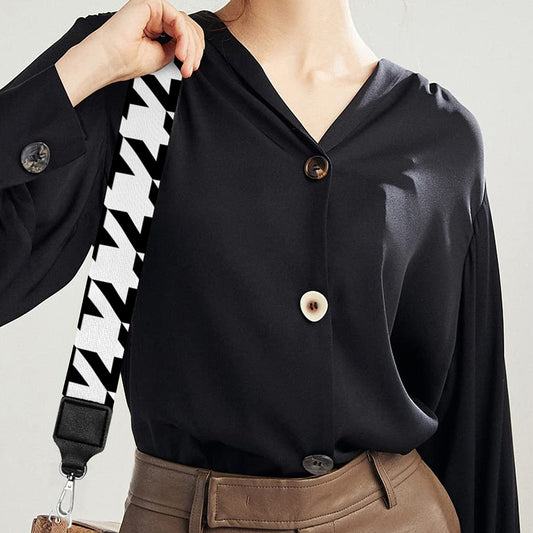 Black And White Houndstooth Print Bag Strap