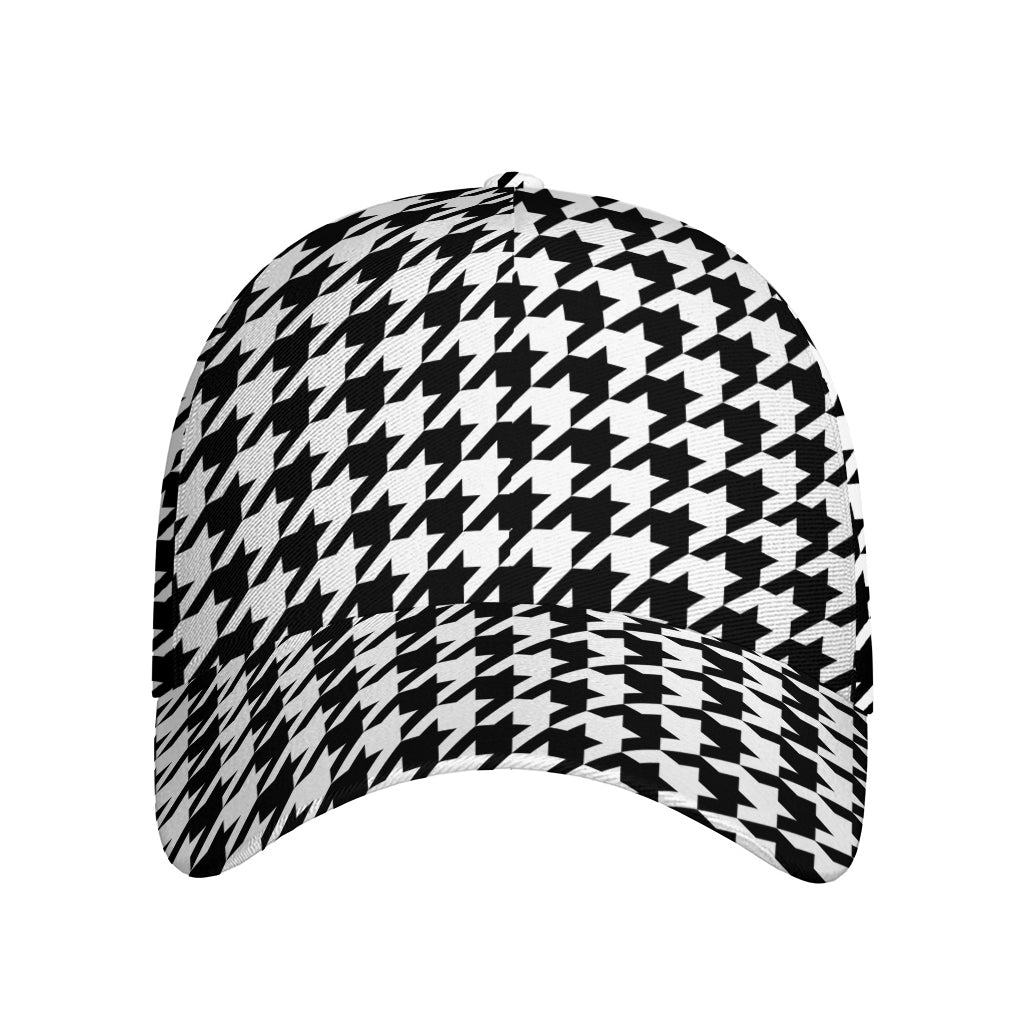 Black And White Houndstooth Print Baseball Cap
