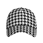 Black And White Houndstooth Print Baseball Cap